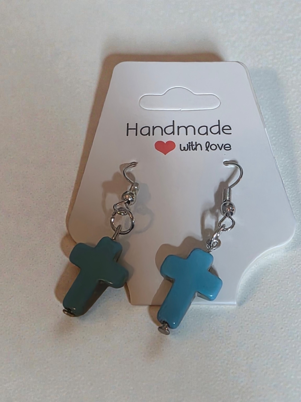 Handmade Turquoise Blue Cross Dangle Earrings